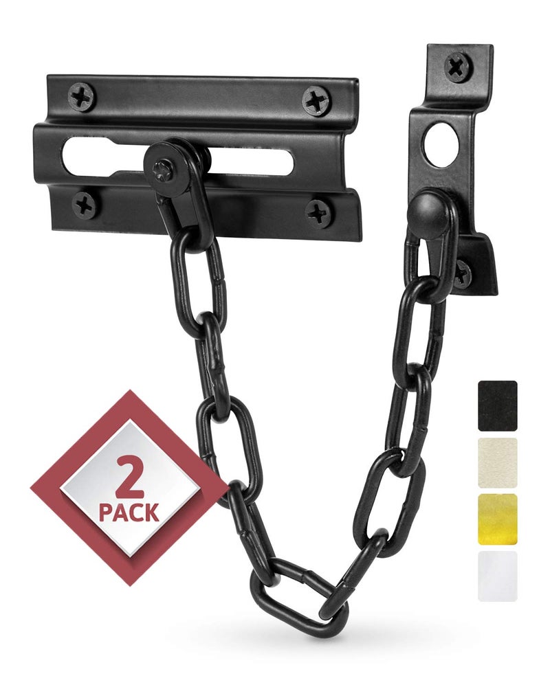JD Jack N'Drill Jack N'Drill 2 Pack Door Chain Lock, Exclusive Chain Door Lock with Extended Chain Length, 100% Child Proof Safety, Heavy Duty Chain Locks for Inside Door and Extra Front Door Lock (Black) - Image 1